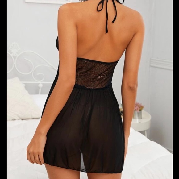 Black, Contrast Lace, Lingerie Set - Picture 2 of 5